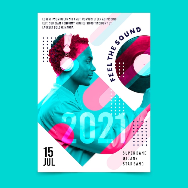 Vetor grátis cartaz do evento de música 2021 com foto