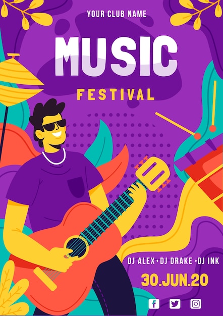 Cartaz do festival de música com guitarrista