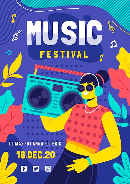 Vetor grátis cartaz do festival de música com ilustração