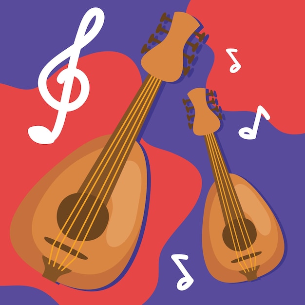 Vetor grátis cartaz do festival de música de ukuleles e notas
