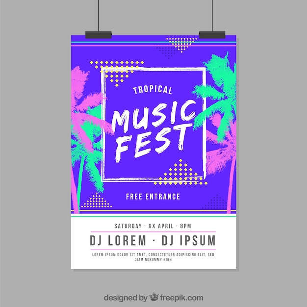 Cartaz do festival de música em design plano