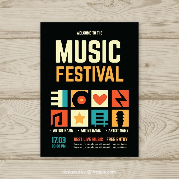 Cartaz do festival de música em estilo plano