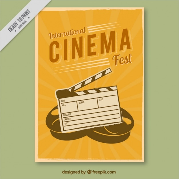 Vetor grátis cartaz do filme retro amarelo com mão desenhada badalo
