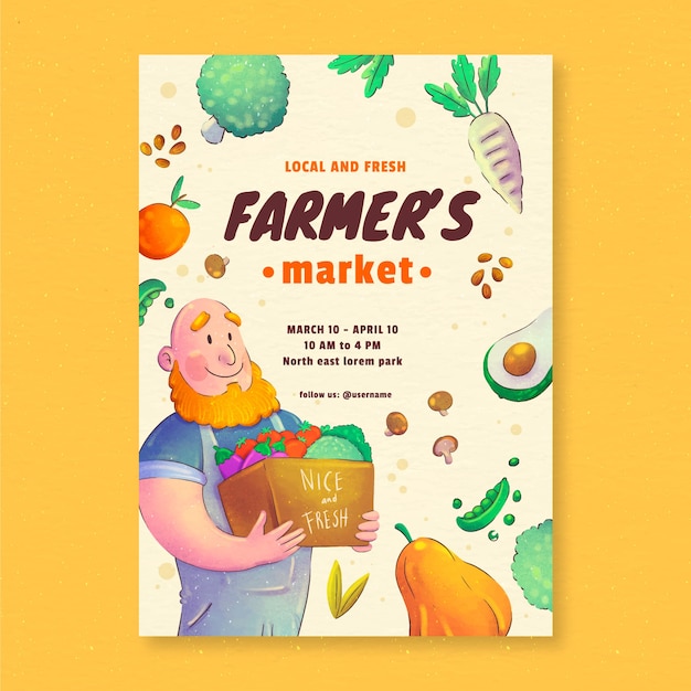 Vetor grátis cartaz do mercado de agricultores em aquarela