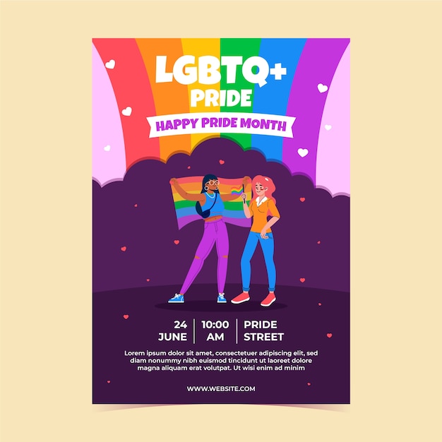 Cartaz do mês do orgulho desenhado à mão com lésbicas