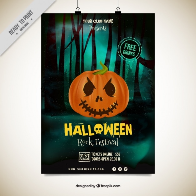 Cartaz do partido de halloween com abóbora má