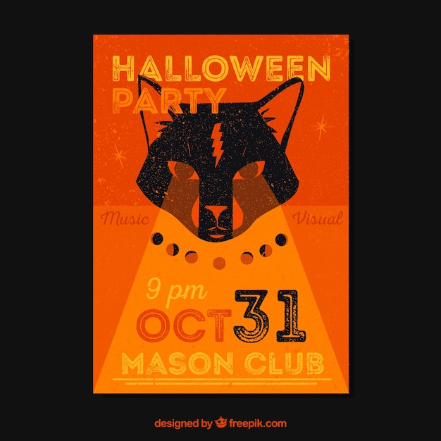 Cartaz do partido de halloween com lobo