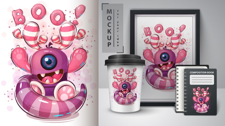 Vetor grátis cartaz e merchandising de monstros boo
