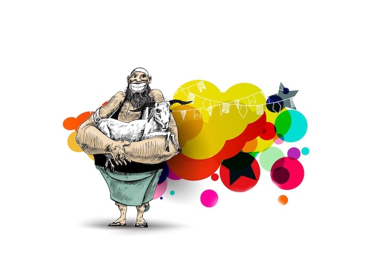 Vetor grátis cartaz eidaladha para a festa do sacrifício ilustração vetorial desenhada à mão