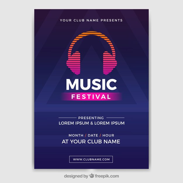 Cartaz festival de música com instrumentos em estilo simples