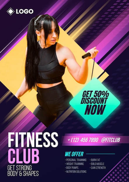 Cartaz gradiente do clube de fitness com modelo de foto