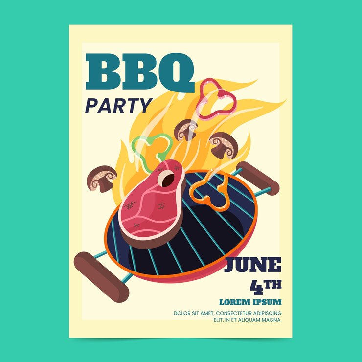 Vetor grátis cartaz ou folheto de churrasco de verão desenhado à mão de verão
