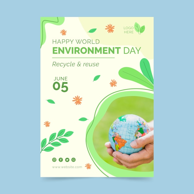 Cartaz plano desenhado à mão do dia mundial do meio ambiente