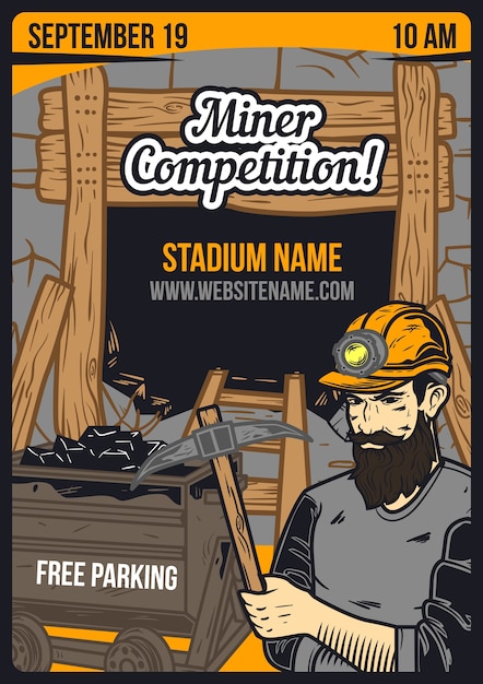 Vetor grátis cartaz publicitário com mineiro e uma mina