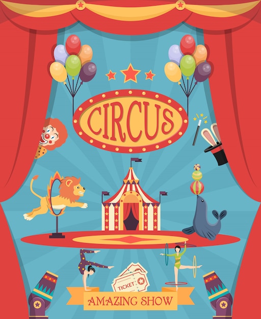 Vetor grátis cartaz surpreendente da mostra do circo