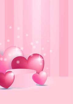 Cartazes de conceito de dia dos namorados. ilustração vetorial. corações de papel 3d vermelho e rosa com moldura em fundo geométrico. banners de venda de amor bonito ou cartões