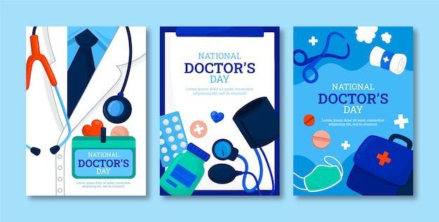 Cartões de dia nacional do médico desenhados à mão