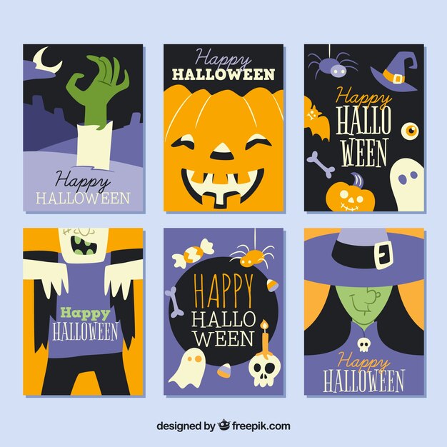 Vetor grátis cartões de halloween com estilo original