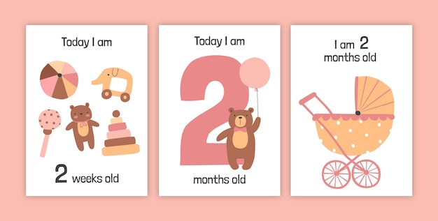 Cartões de marcos de bebê desenhados à mão