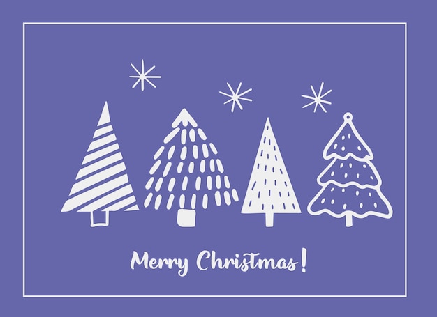 Cartões de natal feitos de árvores de natal estilizadas desenhadas à mão