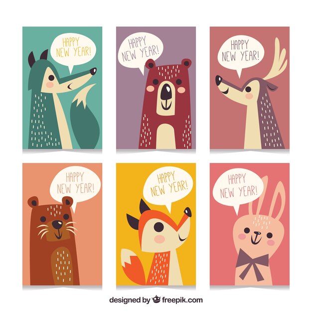 Cartões de saudação de ano novo com animais