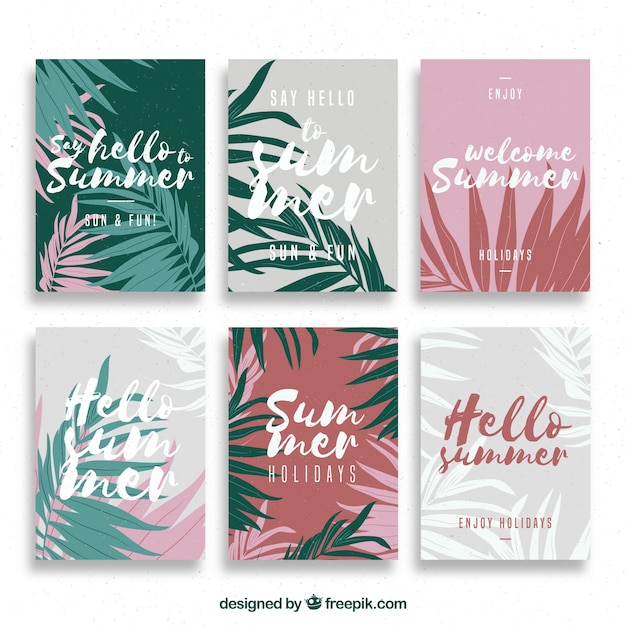 Vetor grátis cartões de verão com folhas de palmeira