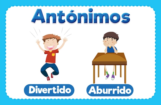 Cartões ilustrados divertidos e entediados para o ensino da língua espanhola