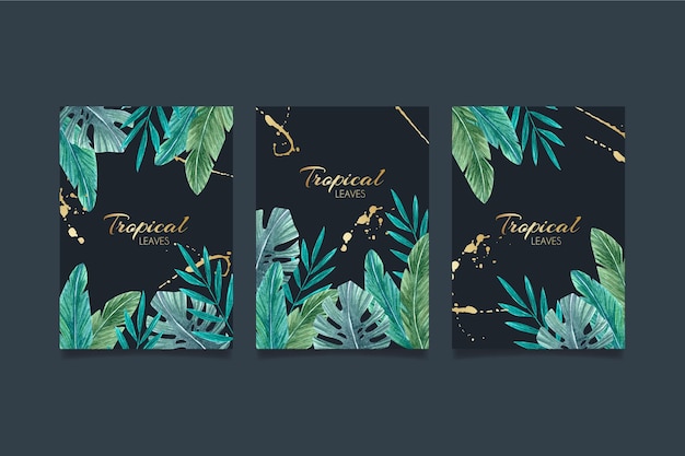 Cartões tropicais com salpicos de ouro