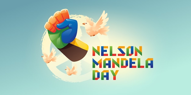 Cartoon ilustração do dia internacional de Nelson Mandela