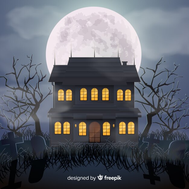 Casa assombrada de Halloween com design realista