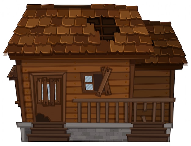 Vetor grátis casa de madeira velha em mau estado