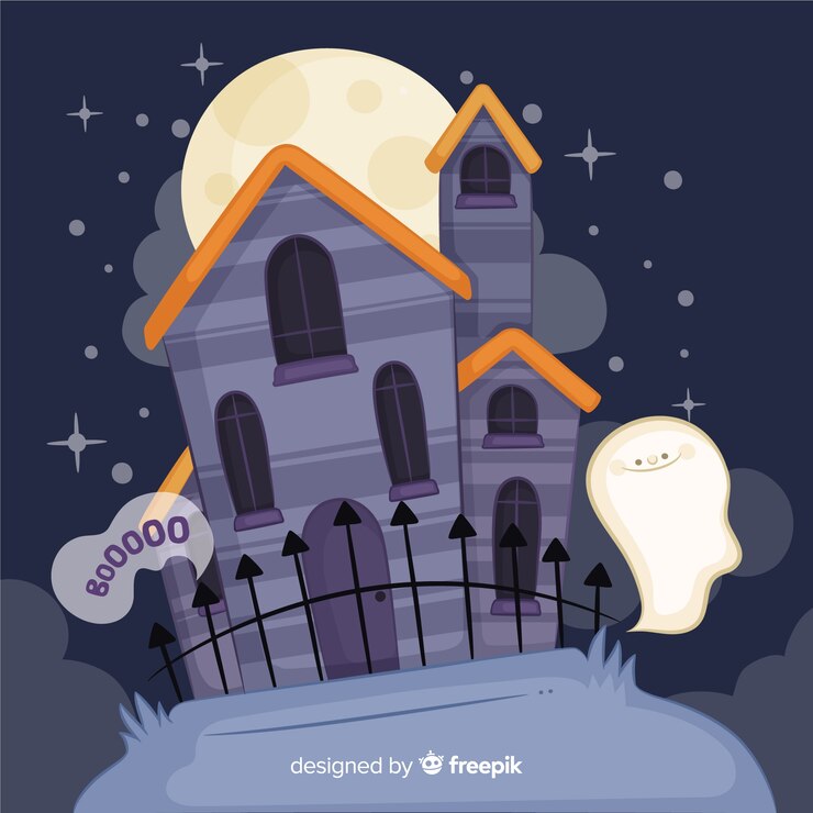 Vetor grátis casa em uma noite de lua cheia