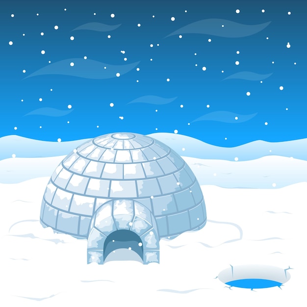 Vetor grátis casa fria esquimó de blocos de gelo na antártica. casa cúpula para o inverno e casa ao norte para o frio