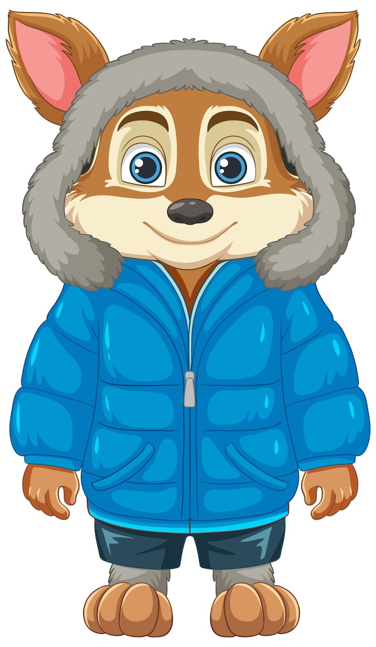 Vetor grátis casaco de inverno usando personagem de desenho animado fox