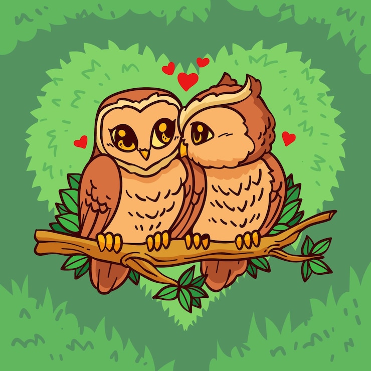 Vetor grátis casal de animais desenhados à mão para o dia dos namorados