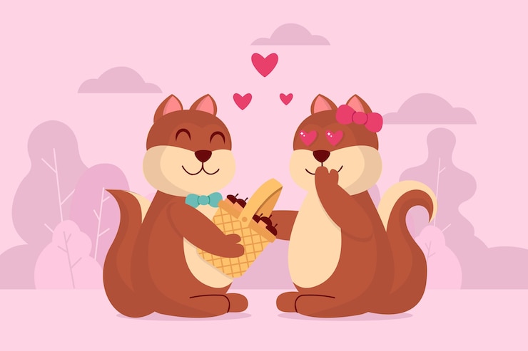 Vetor grátis casal de animais fofos para o dia dos namorados