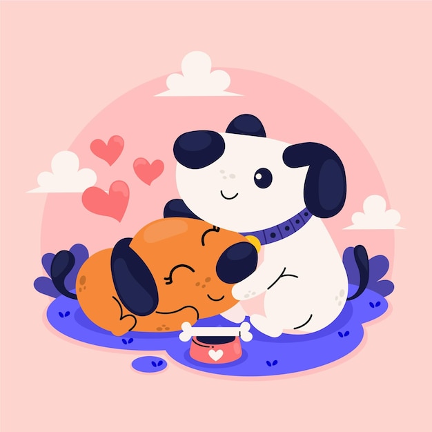 Casal de cães desenhados à mão para o dia dos namorados