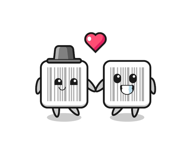 Casal de personagem de desenho animado de código de barras com design fofo de gesto de amor