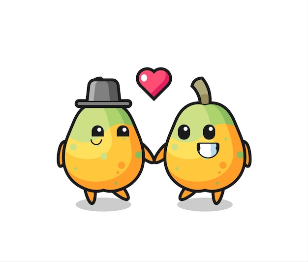 Casal de personagem de desenho animado papaia com gesto de se apaixonar