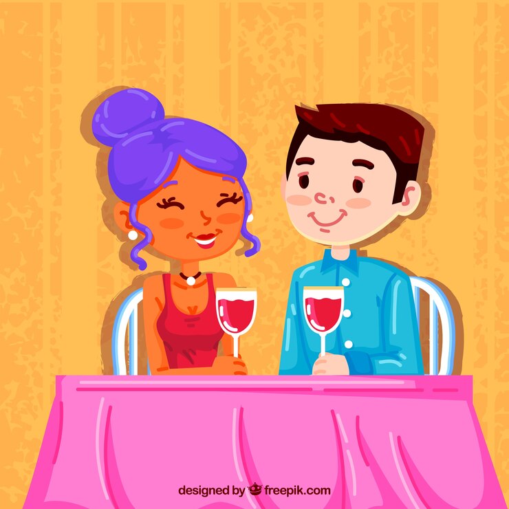 Vetor grátis casal elegante e jantar romântico