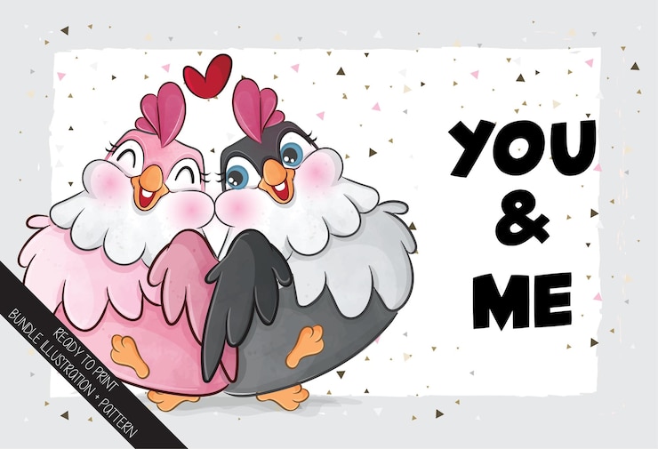Vetor grátis casal fofo adorável ilustração de frango para crianças