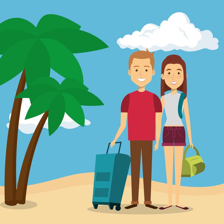Vetor grátis casal na praia personagens