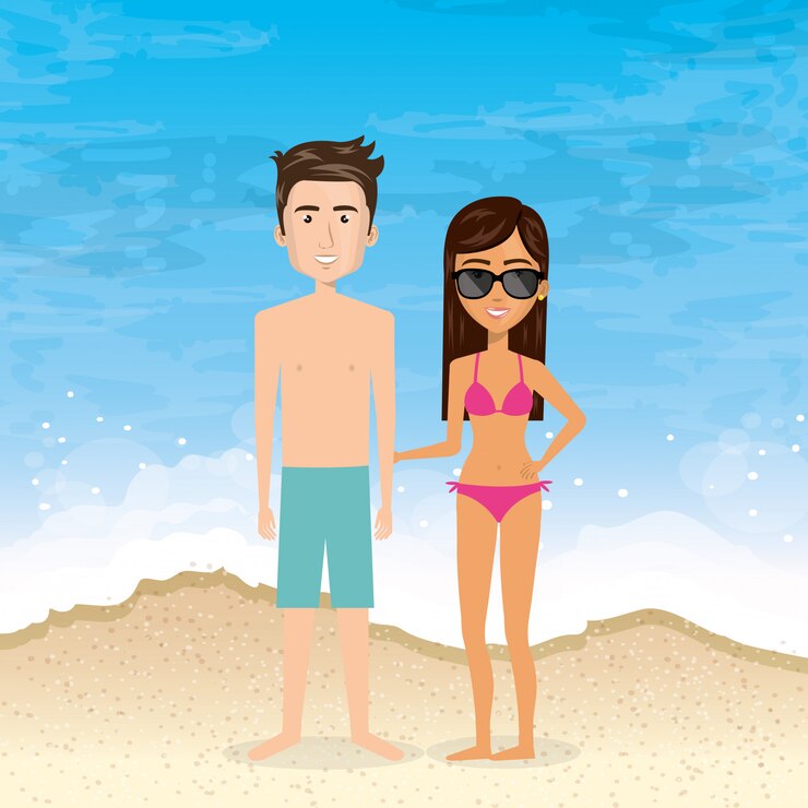 Vetor grátis casal nas férias de verão na praia
