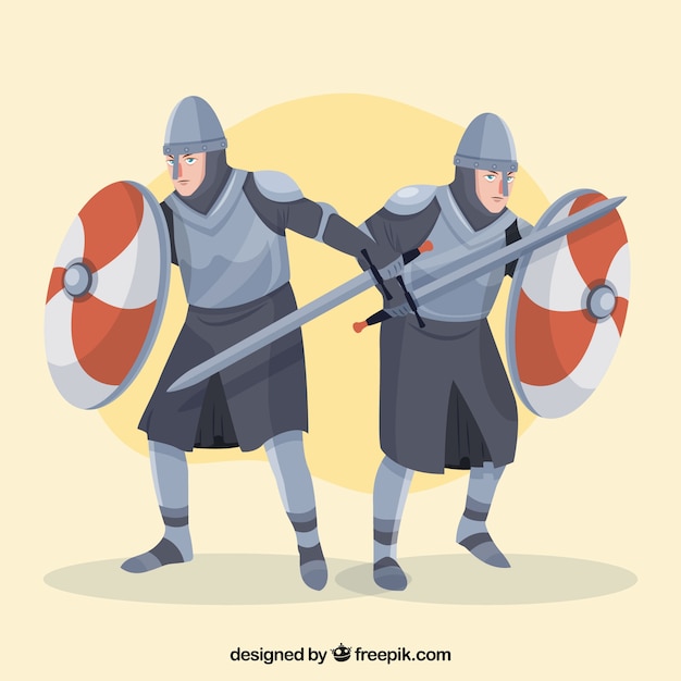 Vetor grátis cavaleiros planos em diferentes poses