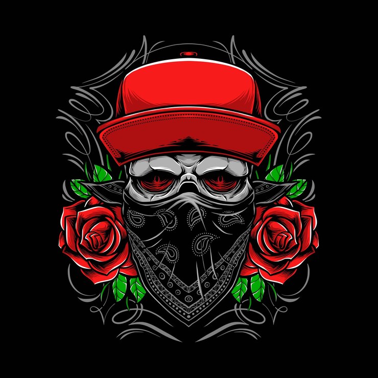 Vetor grátis caveira de bandido com ilustração de rosasjpg