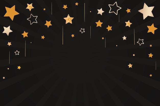 Celebração de estrelas douradas de vetor de feliz ano novo cumprimentando fundo preto