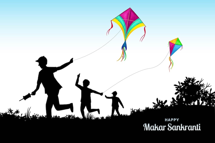 Vetor grátis celebração de makar sankranti com fundo de carta de papagaios coloridos