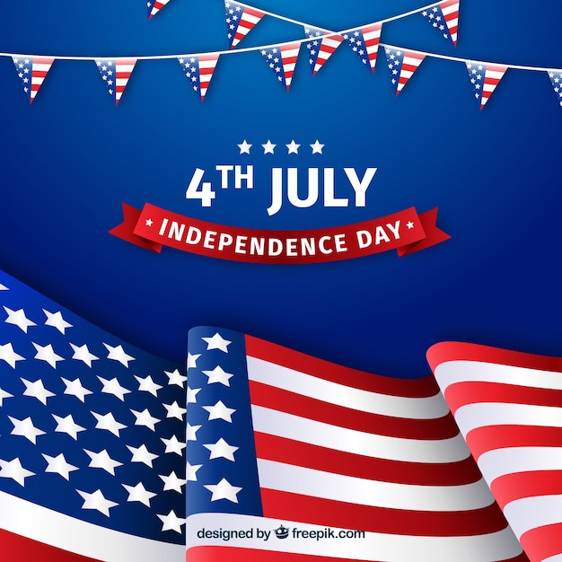 Celebração do dia da independência com bandeiras americanas