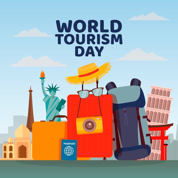 Celebração do dia mundial do turismo em design plano