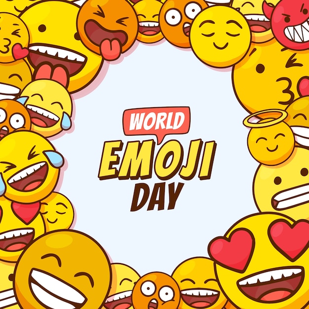 Vetor grátis celebração do dia mundial emoji de ilustração desenhada à mão